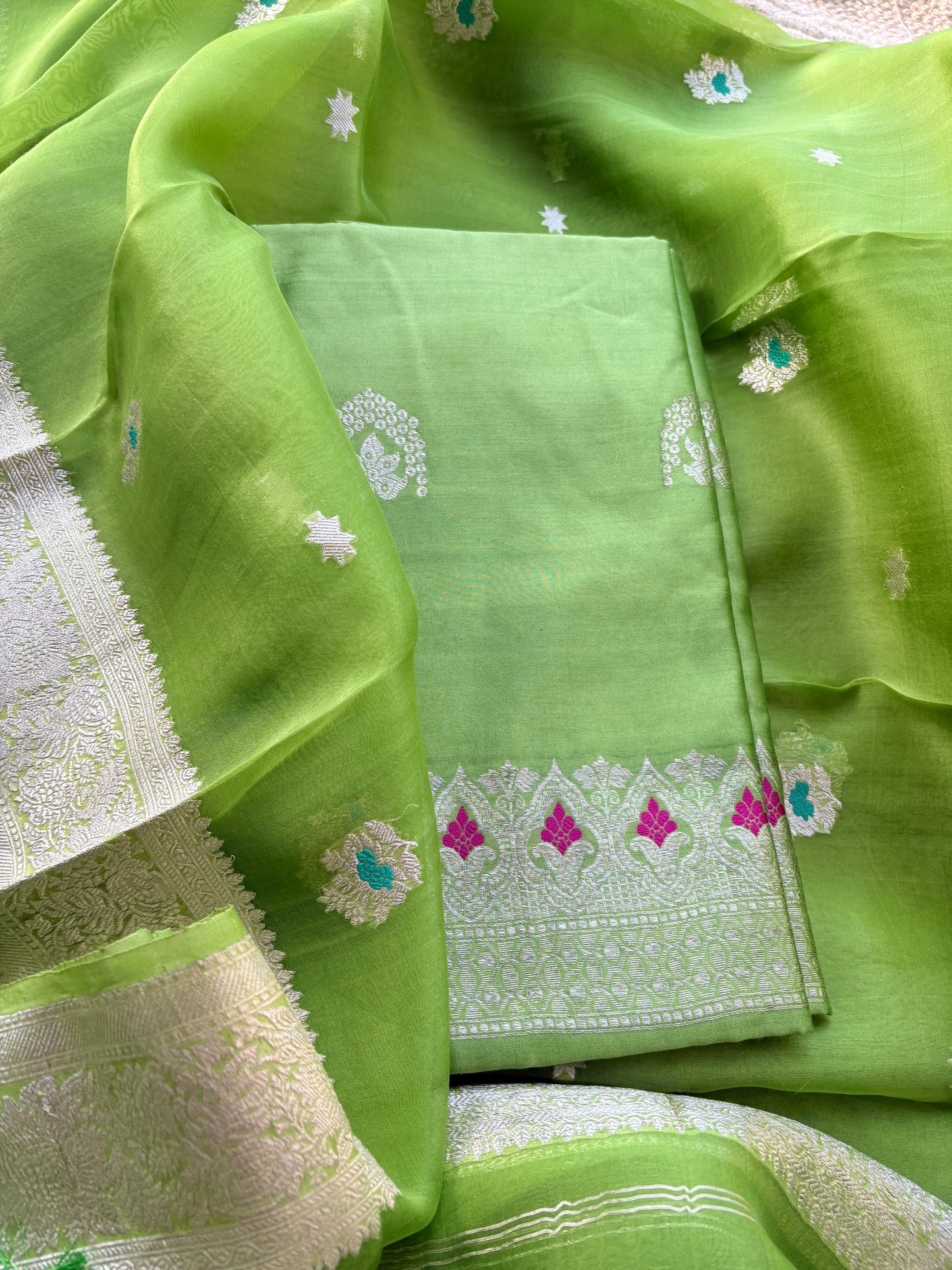 Green silver zari suit set
