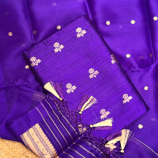 Purple raw silk suit set with kora silk dupatta
