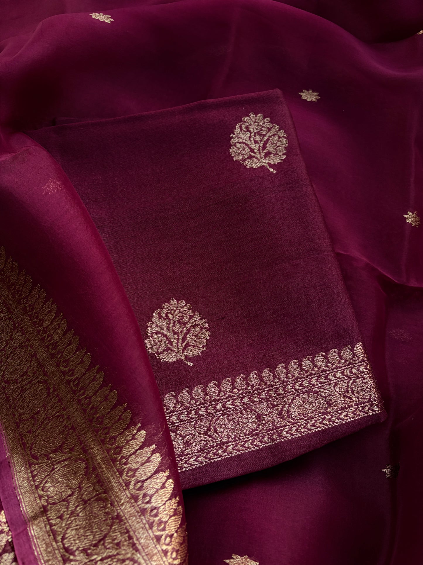Wine tussar silk kadhwa suit set