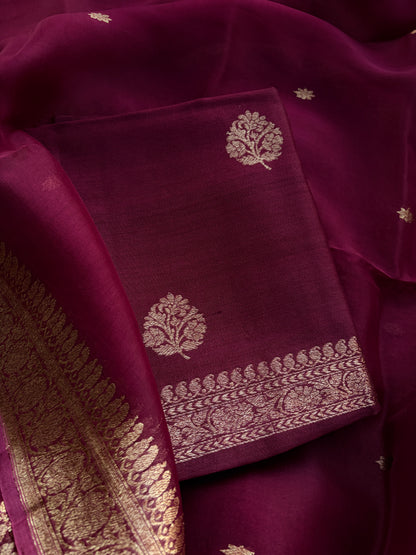 Wine tussar silk kadhwa suit set