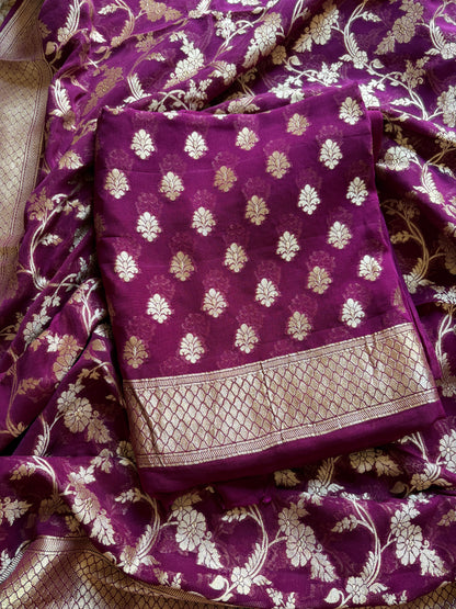 Magenta Khaddi georgette 3 piece suit set