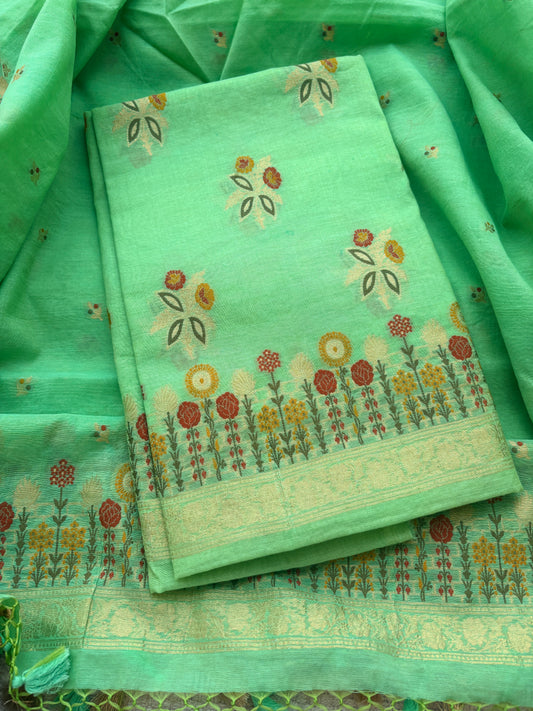 Green Resham Weaving Chanderi suit set