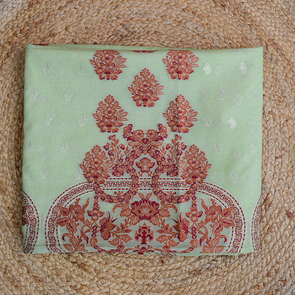 Green Chanderi  abstract design suit set.
