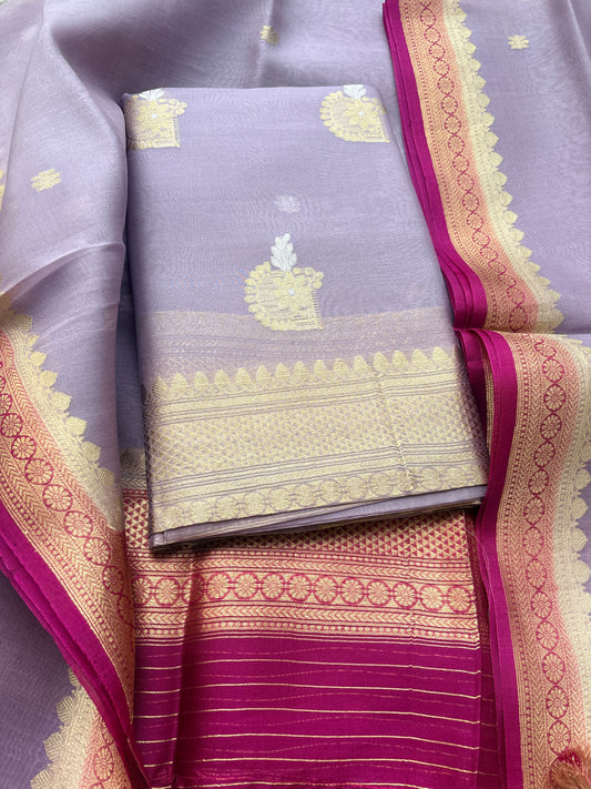 Lavender kora suit with shaded dupatta