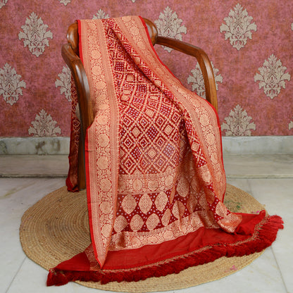 Red Khaddi georgette bandhani dupatta