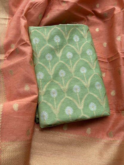 Green kurta with peach dupatta cotton silk suit set