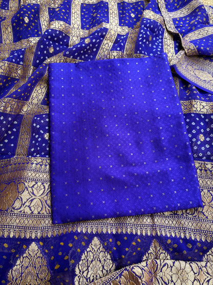 Blue katan silk kurta and bandhani dupatta