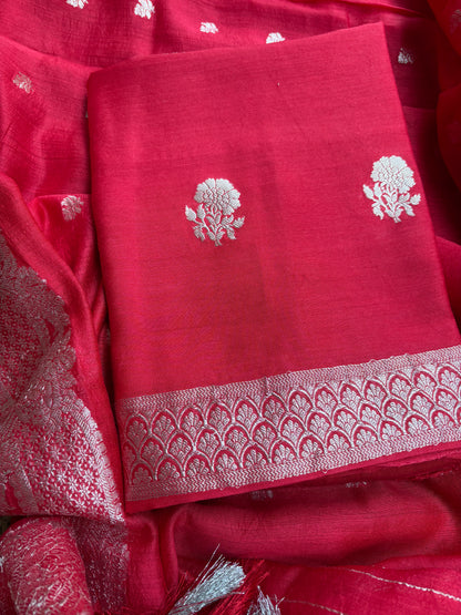 Red moonga silk kurta,moonga  silk dupatta, plain silk bottom