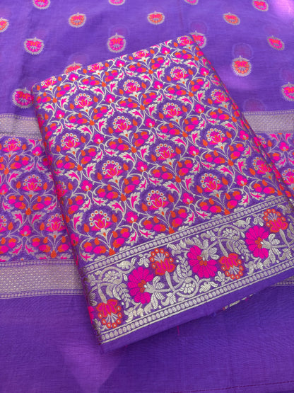 Purple meenadar Chanderi full jaal suit set