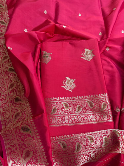 Red pink dhoop chau Meenakari katan silk suit set