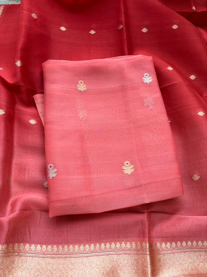 Peach kora silk shaded dupatta suit set