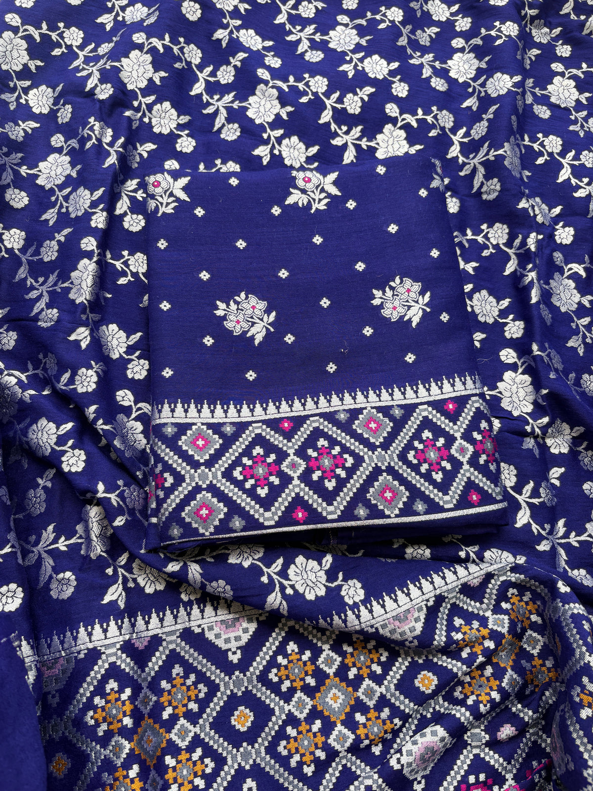 Purple blue moonga silk suit set