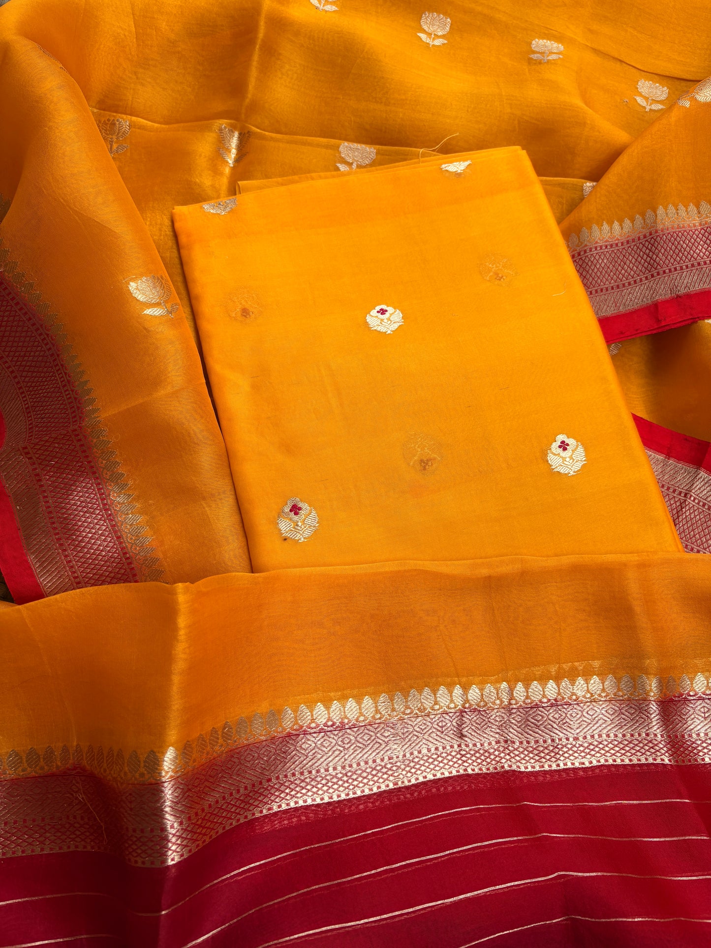 Yellow kora kadhwa suit set