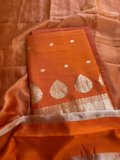 Rust raw mango silk 3 piece suit set