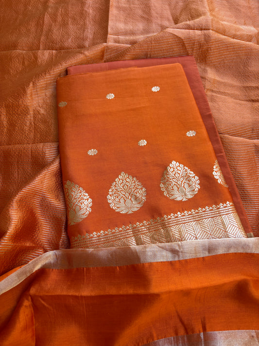 Rust raw mango silk 3 piece suit set