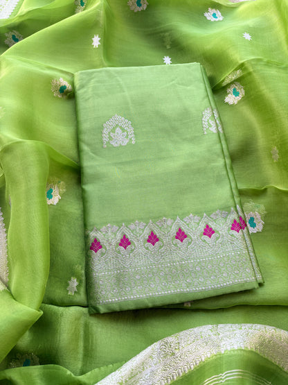 Green silver zari suit set