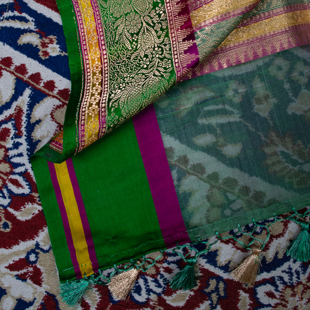Green blue kora tissue dupatta