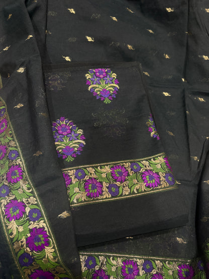 Black Chanderi meenadar suit set ( rj -98)
