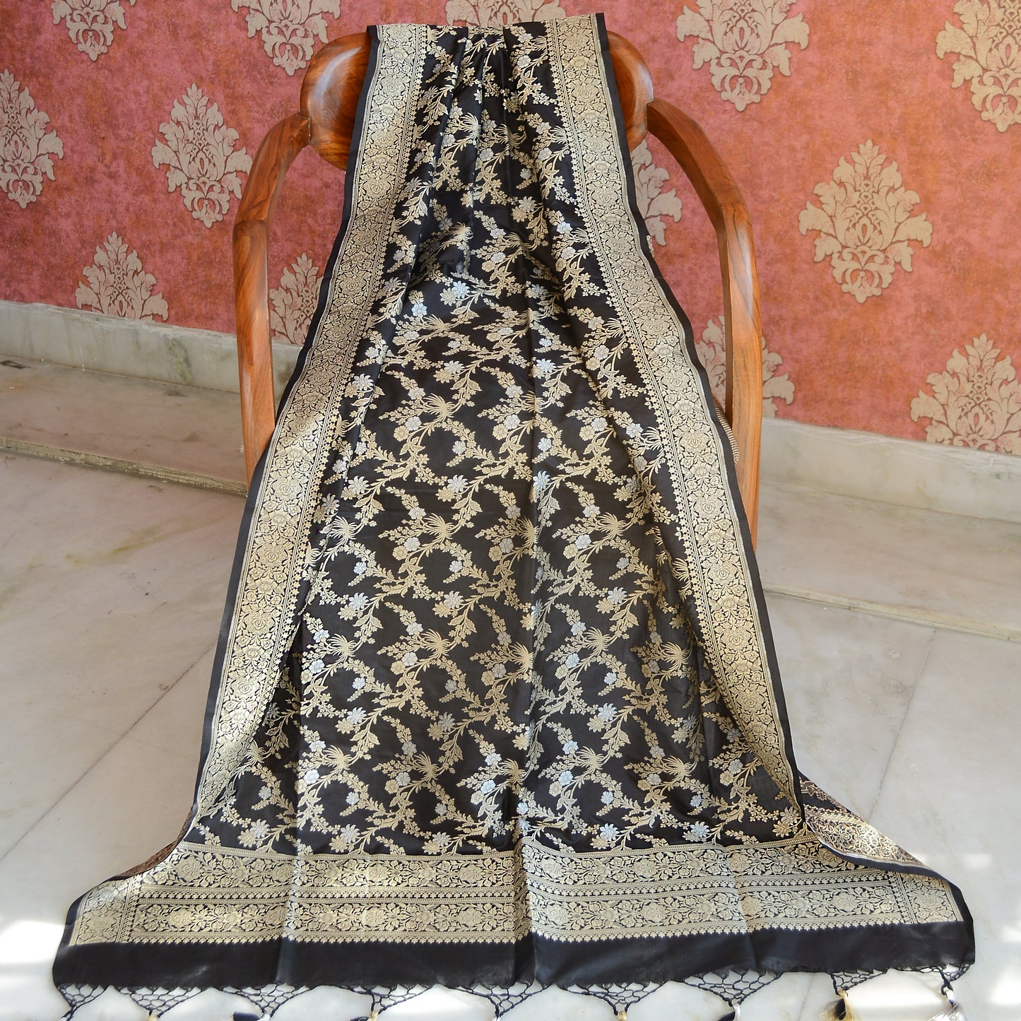 Black katan silk Sona rupa dupatta