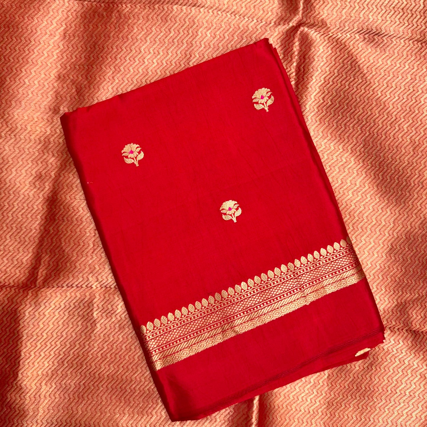 Red mango silk with brocade silk dupatta