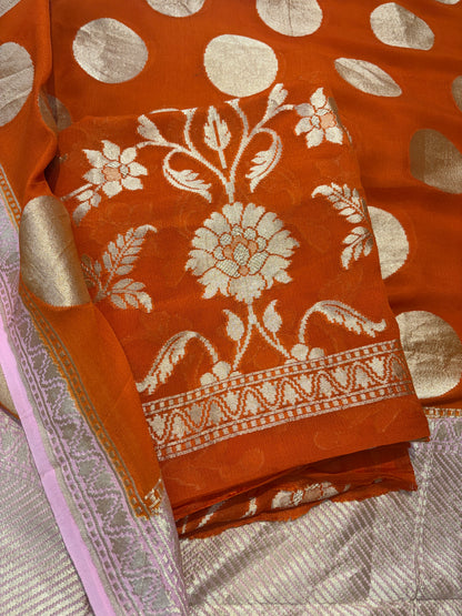 Orange Khaddi georgette suit set