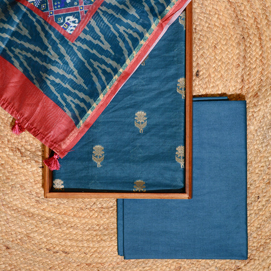 Teal blue chanderi silk suit set