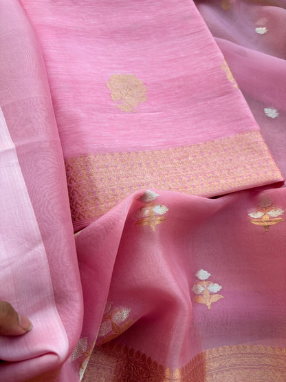 Pink linen silk with kora dupatta suit set