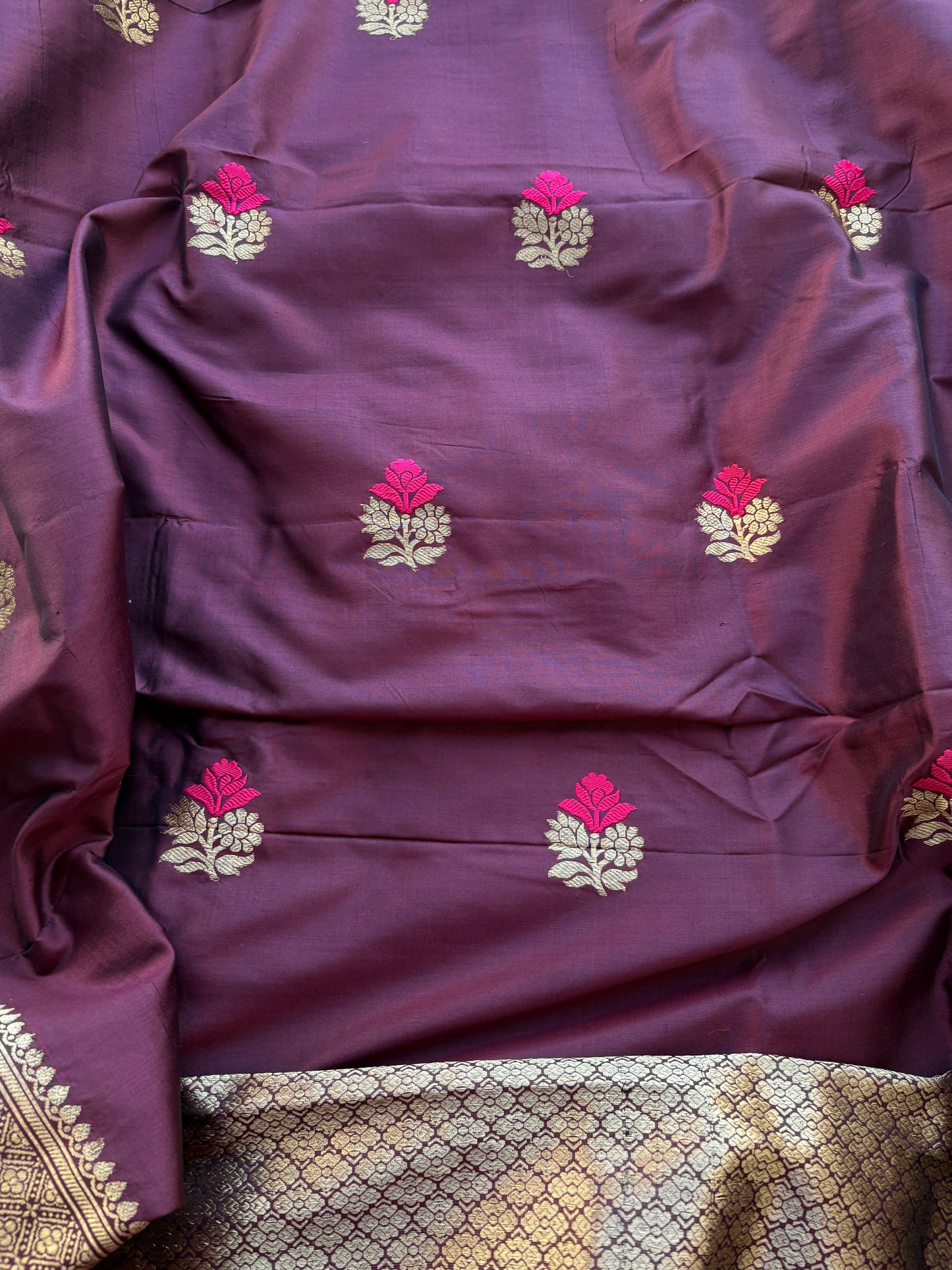 Wine Chiniya silk kurta set with katan silk dupatta