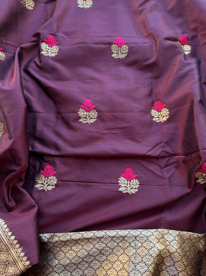 Wine Chiniya silk kurta set with katan silk dupatta