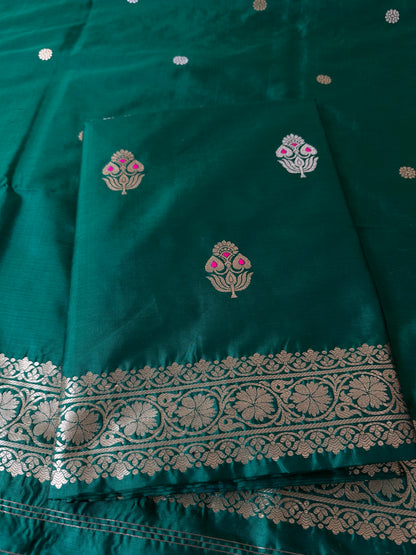 Emerald green katan silk suit set