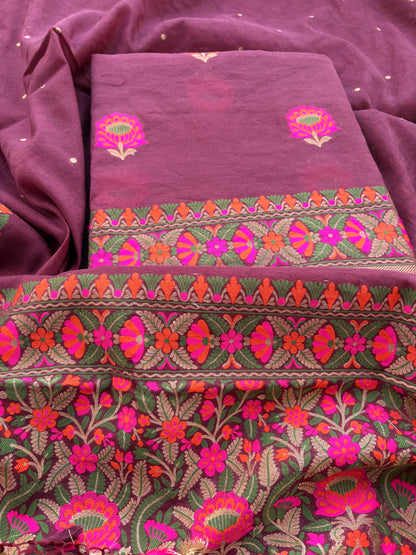 Wine Chanderi handwoven suit set