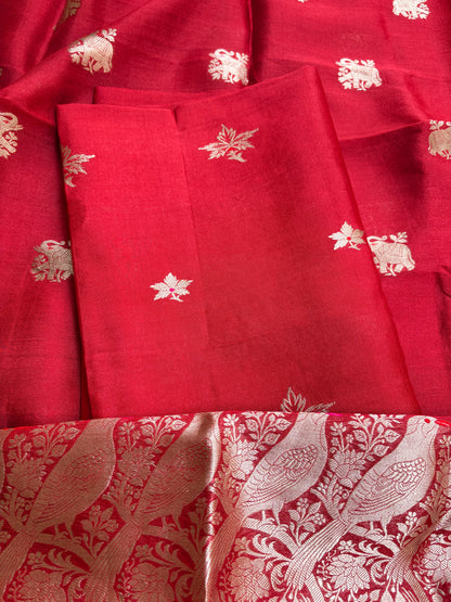 Red pure silk kadhwa suit set