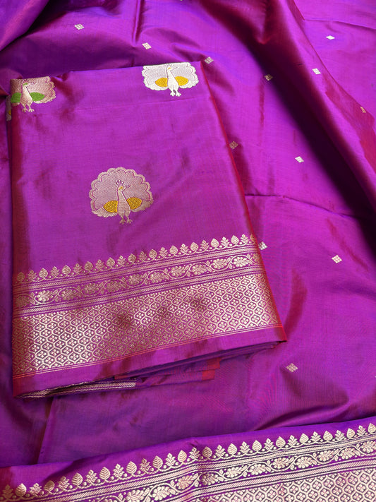 Magenta purple katan by katan silk kadhwa suit set
