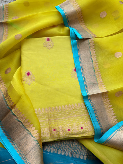 Lime suit with blue shaded dupatta