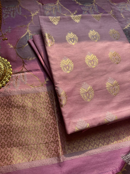 Mauve  exclusive chanderi zari weaving 3 piece suit.