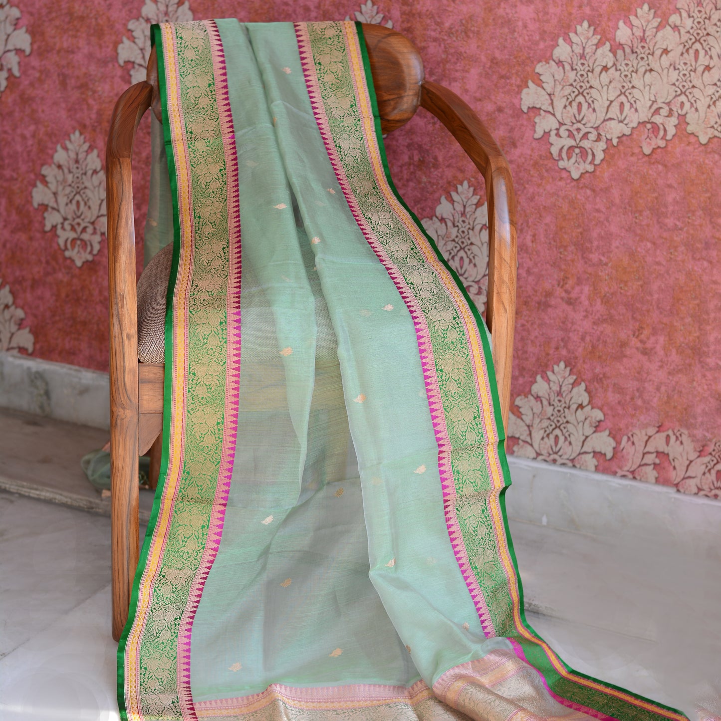 Green kora tissue dupatta