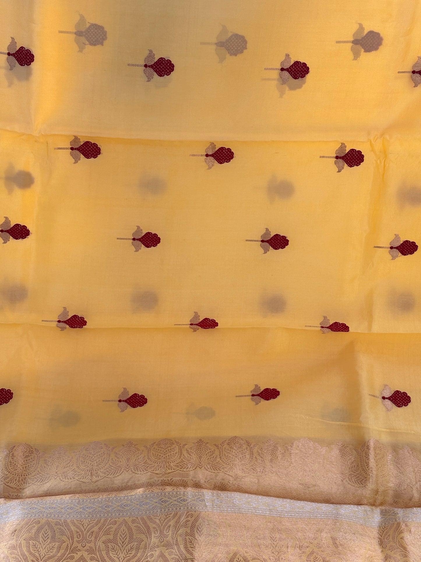 Yellow red meenadar kora silk saree