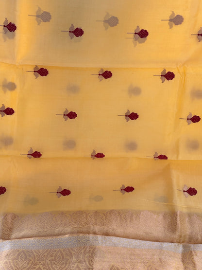 Yellow red meenadar kora silk saree
