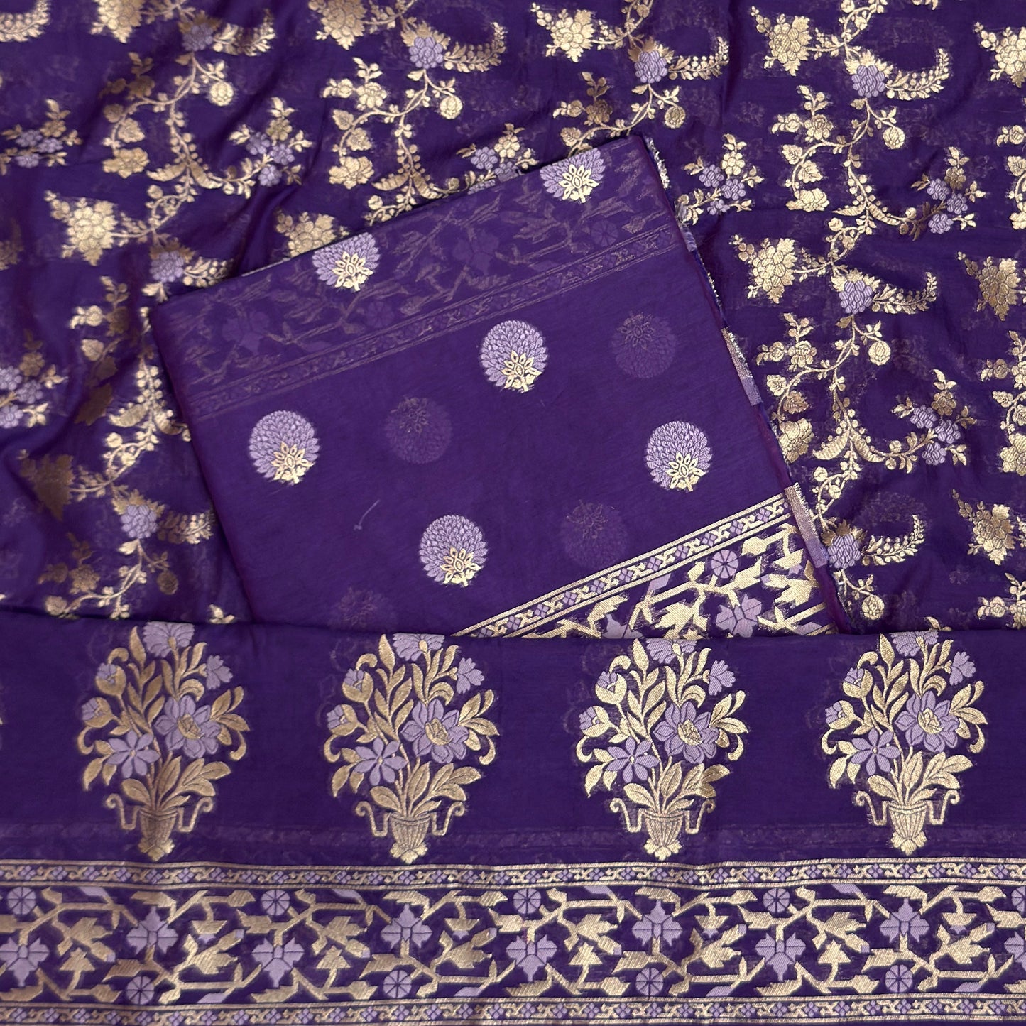 Purple Chanderi paithani suit set