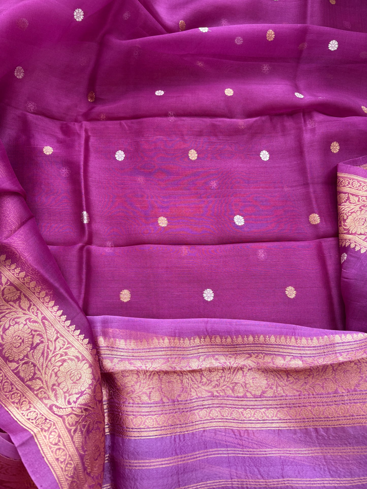 Purple lavender kora silk suit set with shaded dupatta