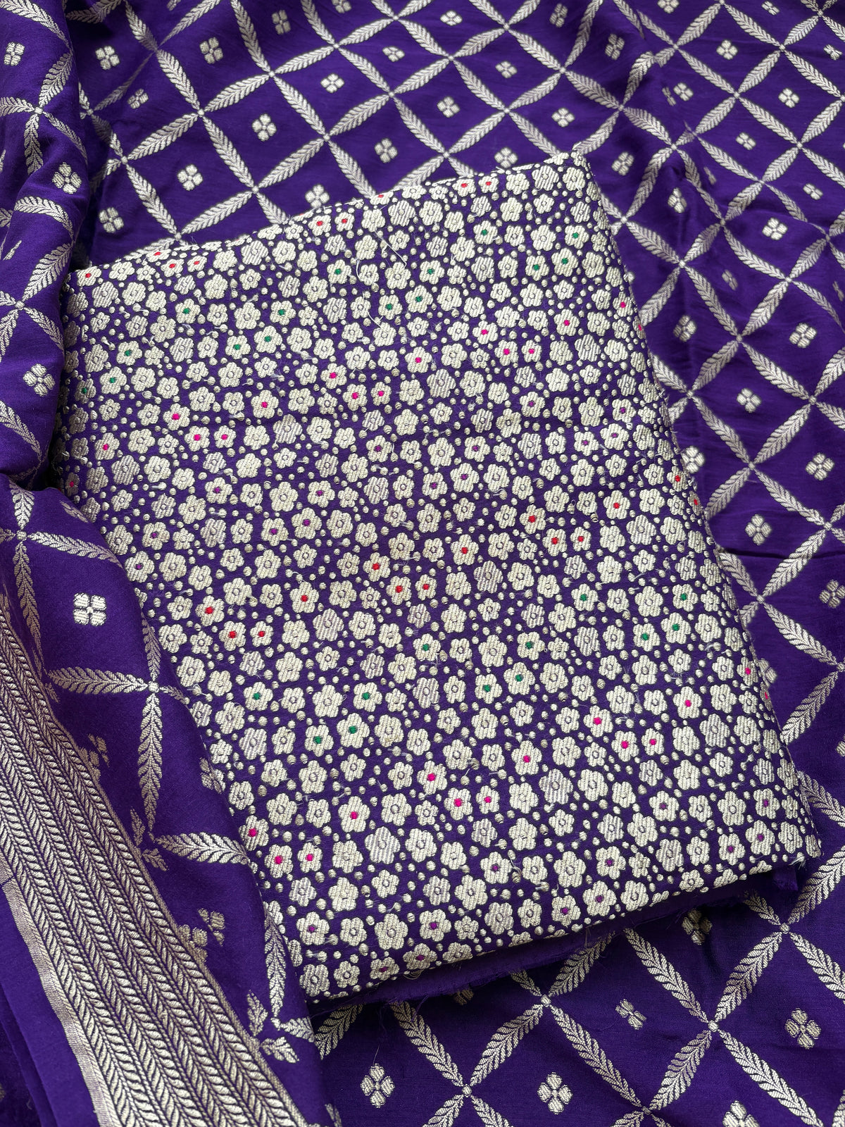 Brocade moonga silk meendar suit set
