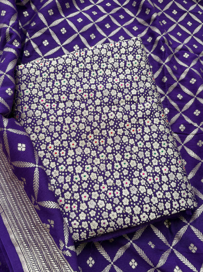 Brocade moonga silk meendar suit set