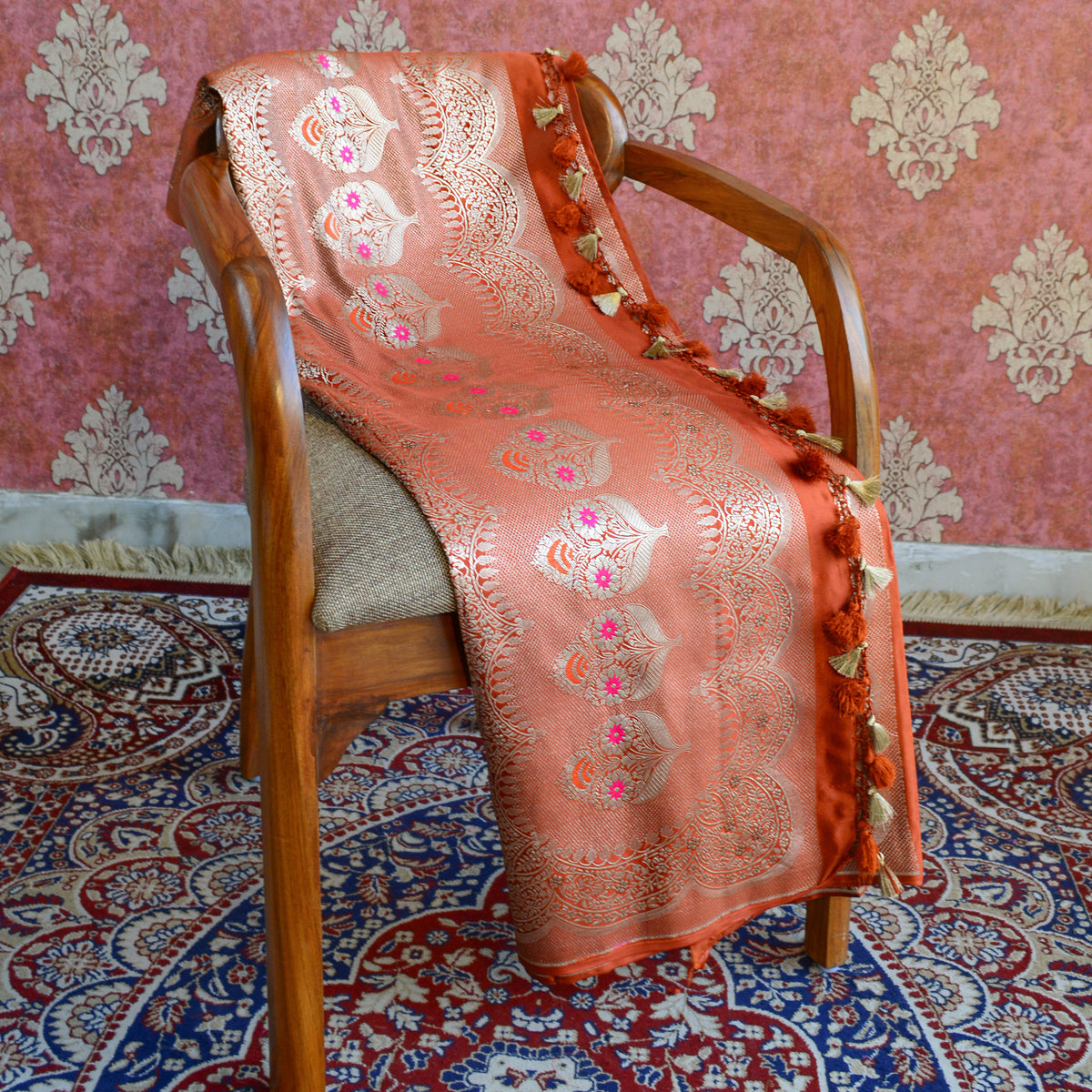 Rust Orange Mashru Silk Saree