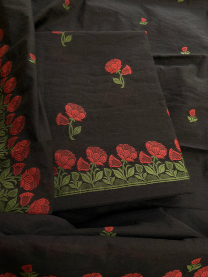 Black Chanderi flower weaving suit set