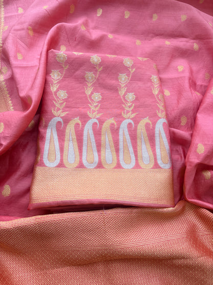 Pink Chiniya silk jaal kurta with booti dupattas