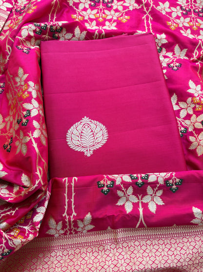 Pink katan silk suit with jaal dupatta suit set