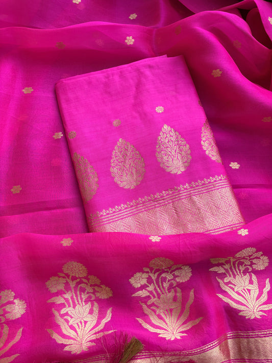 Pink Chiniya silk 3 piece suit set