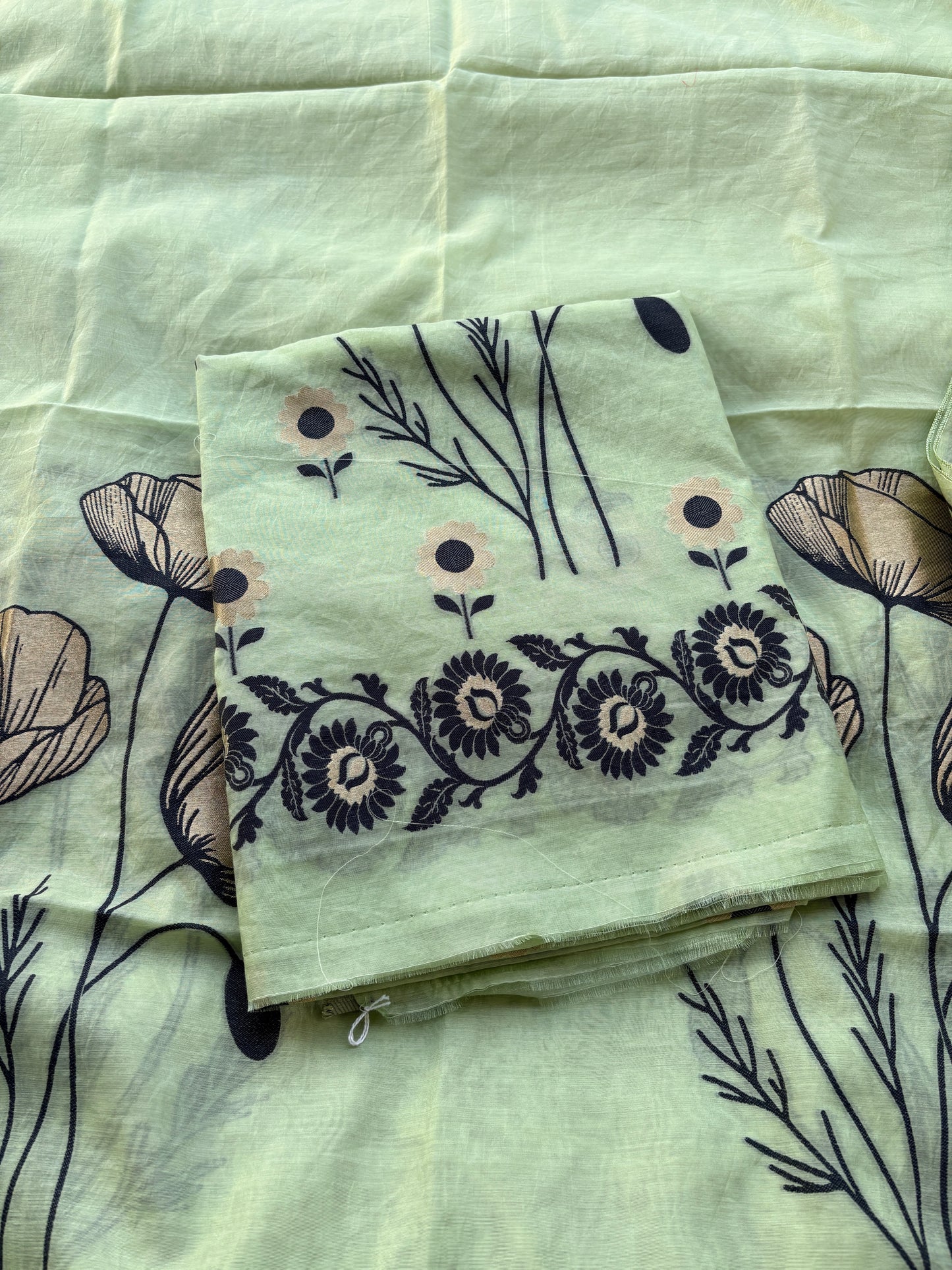 Green Chanderi abstract design suit set