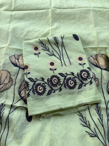 Green Chanderi abstract design suit set