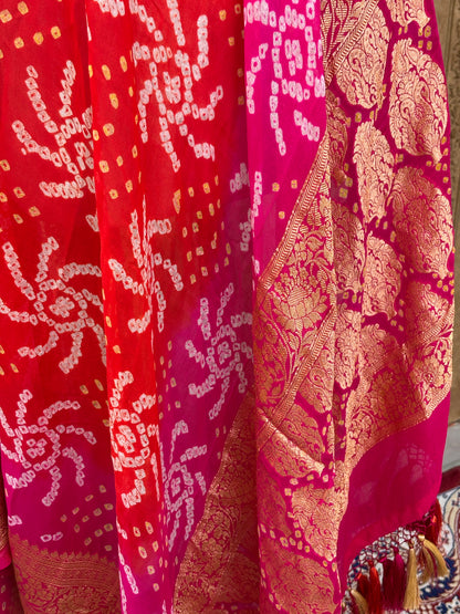 Pink orange Khaddi kadhwa dupatta